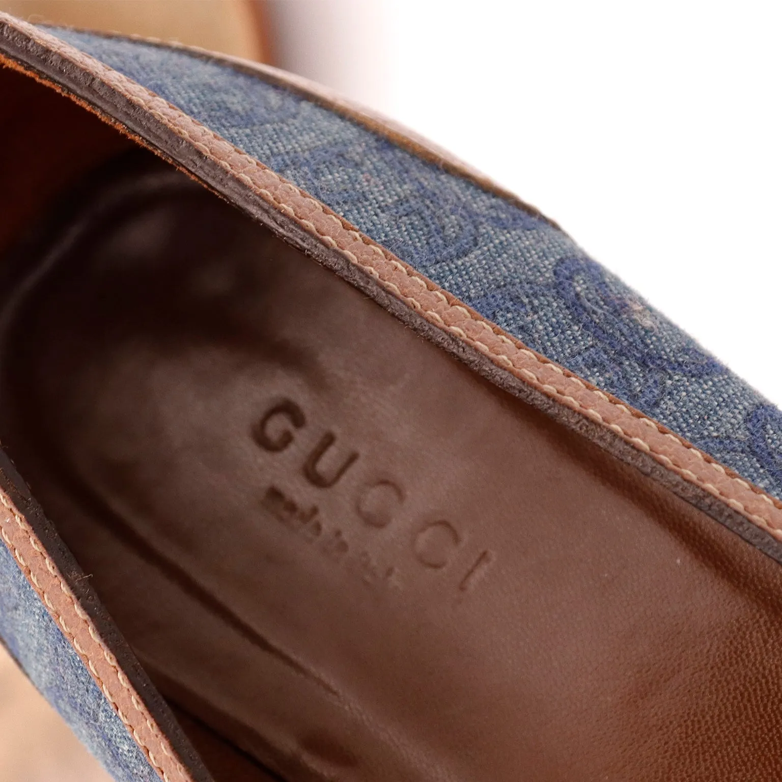 2000s Gucci Blue Denim Canvas Shoes Monogram Logo Ballet Flats