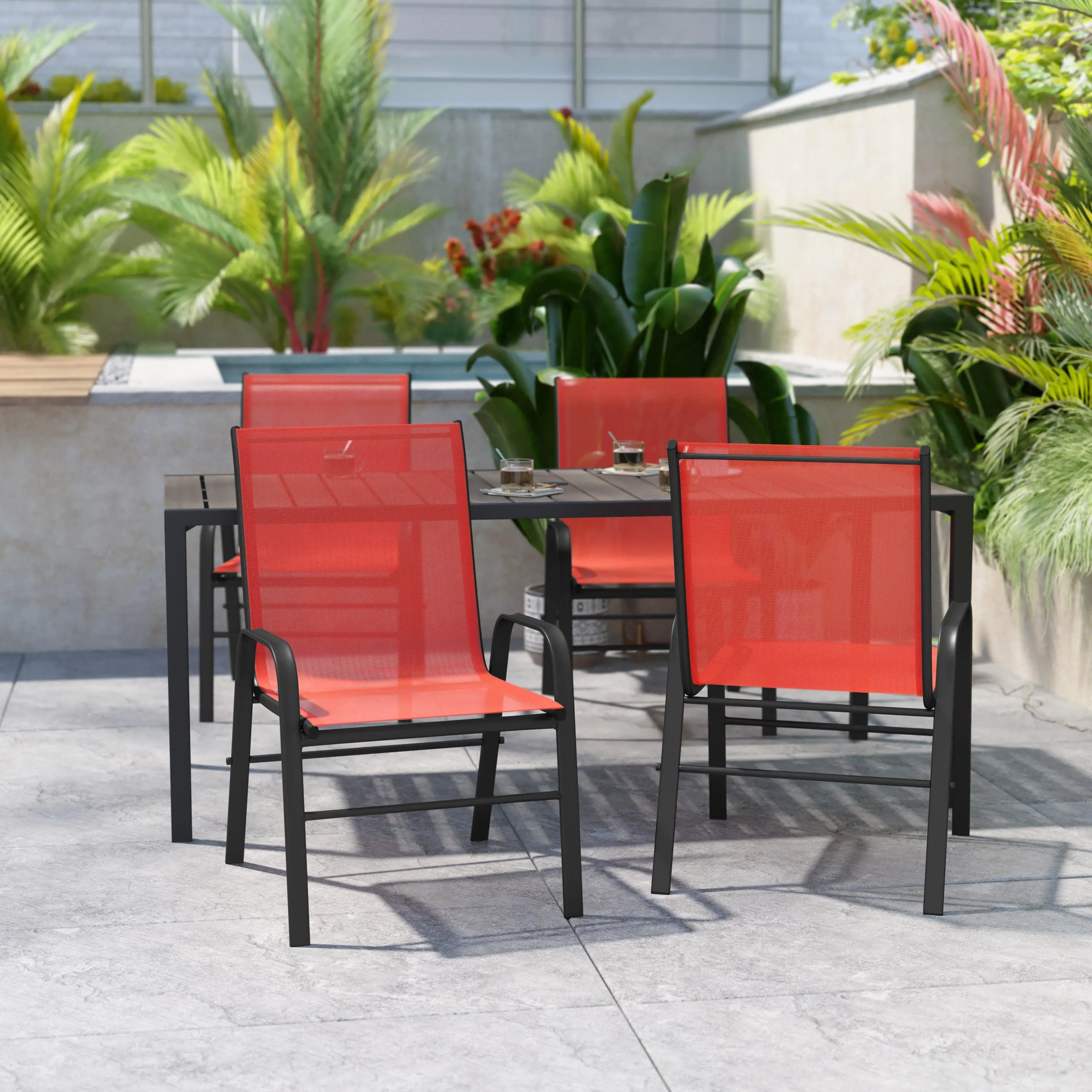 4 Pack Brazos Series Outdoor Stack Chair with Flex Comfort Material and Metal Frame