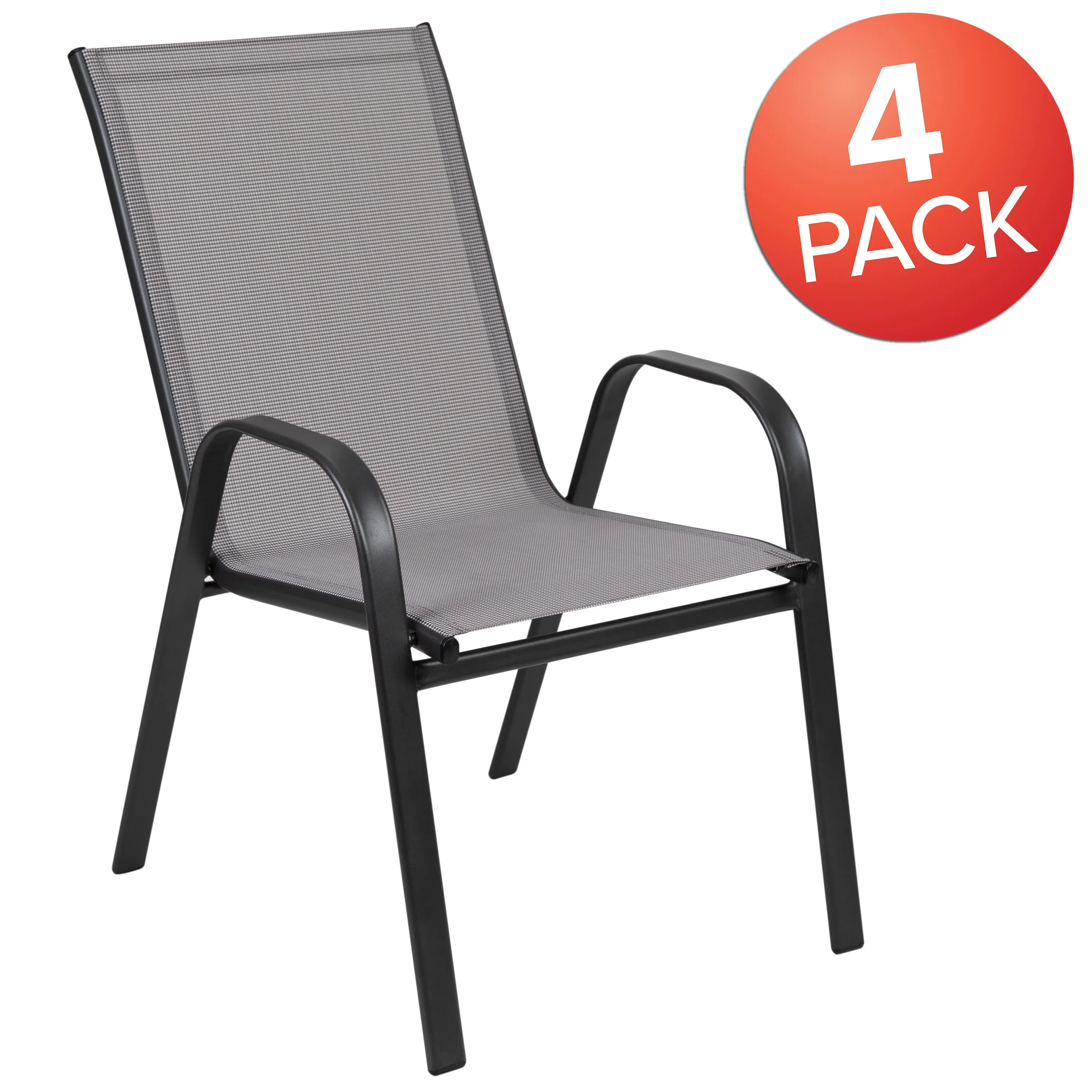 4 Pack Brazos Series Outdoor Stack Chair with Flex Comfort Material and Metal Frame