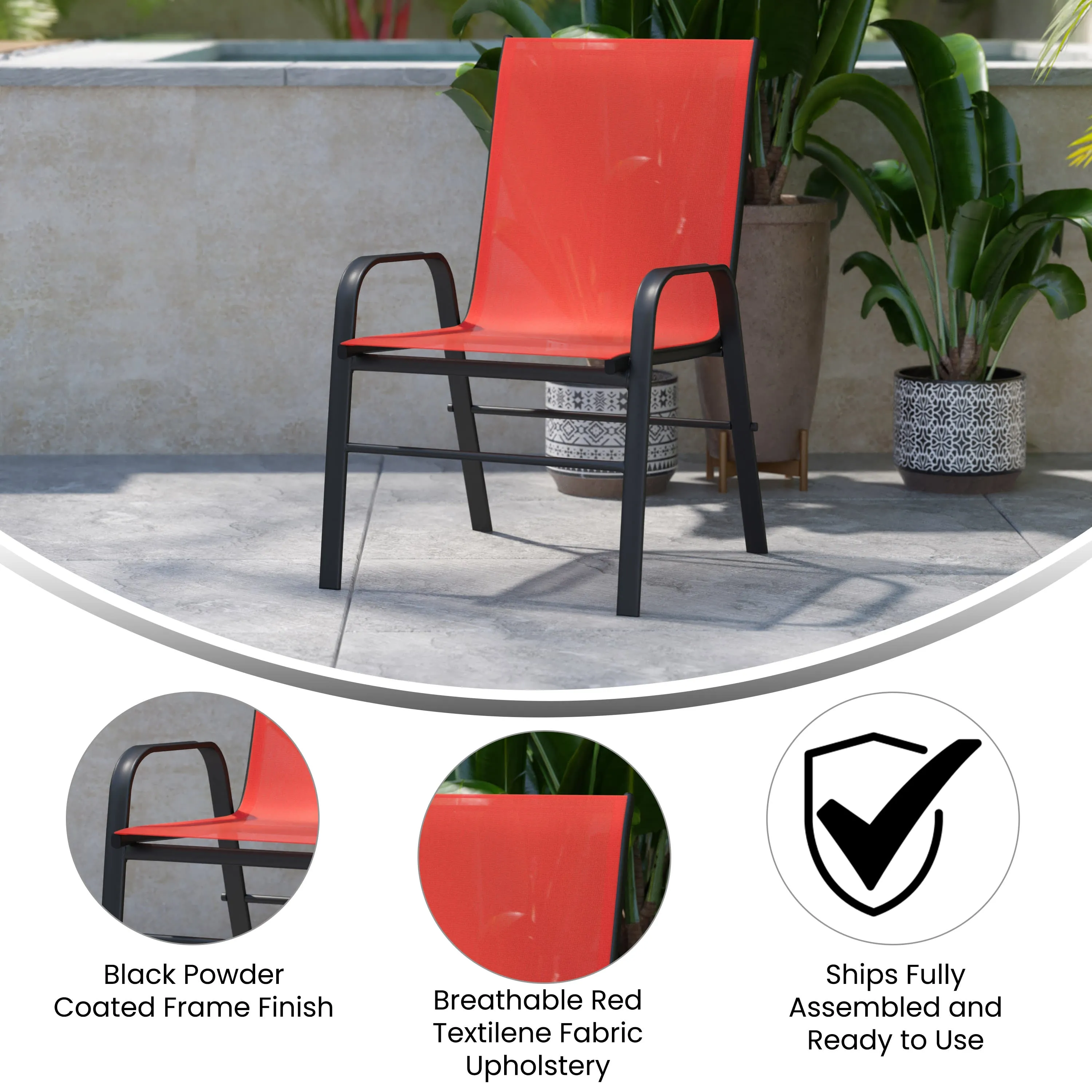 4 Pack Brazos Series Outdoor Stack Chair with Flex Comfort Material and Metal Frame