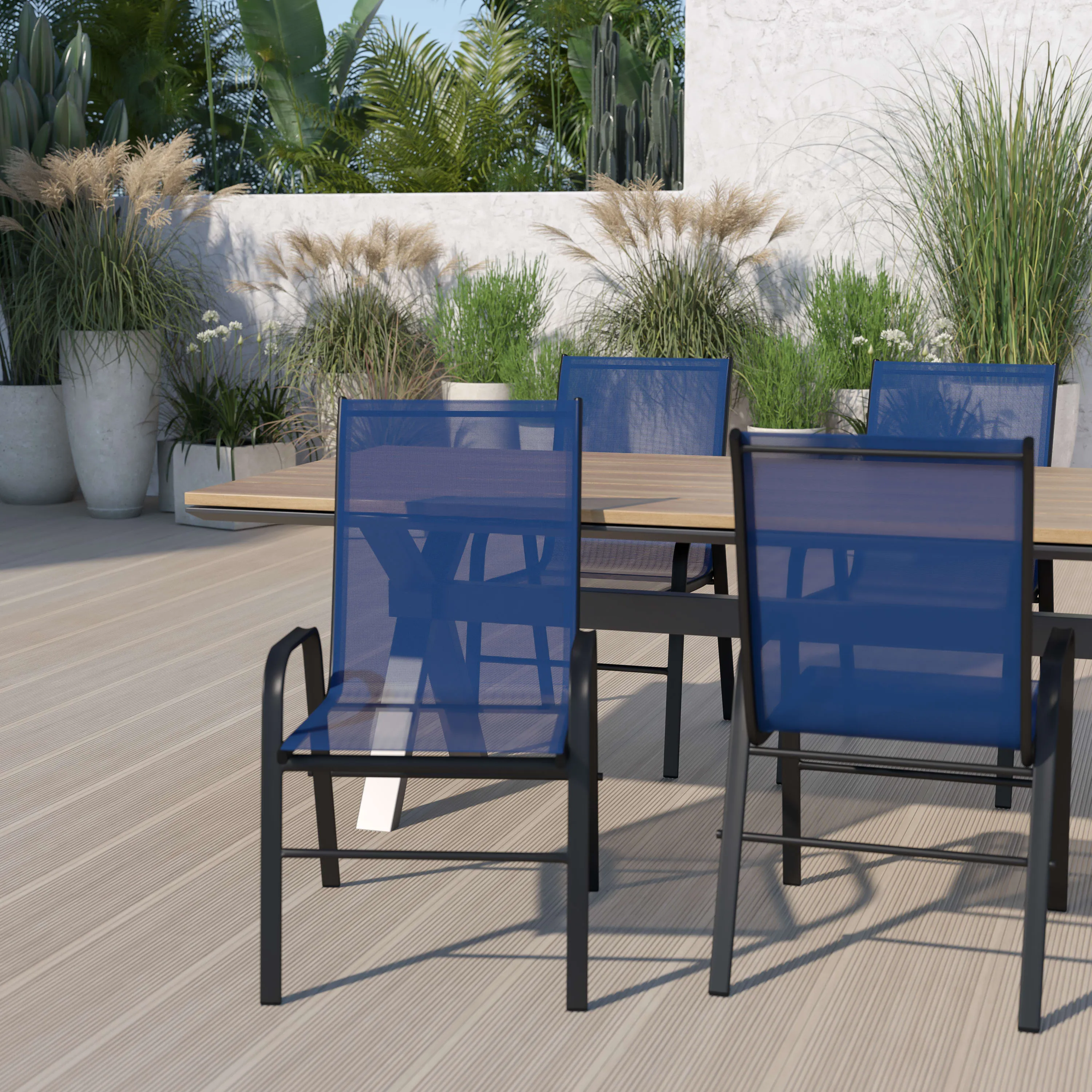 4 Pack Brazos Series Outdoor Stack Chair with Flex Comfort Material and Metal Frame