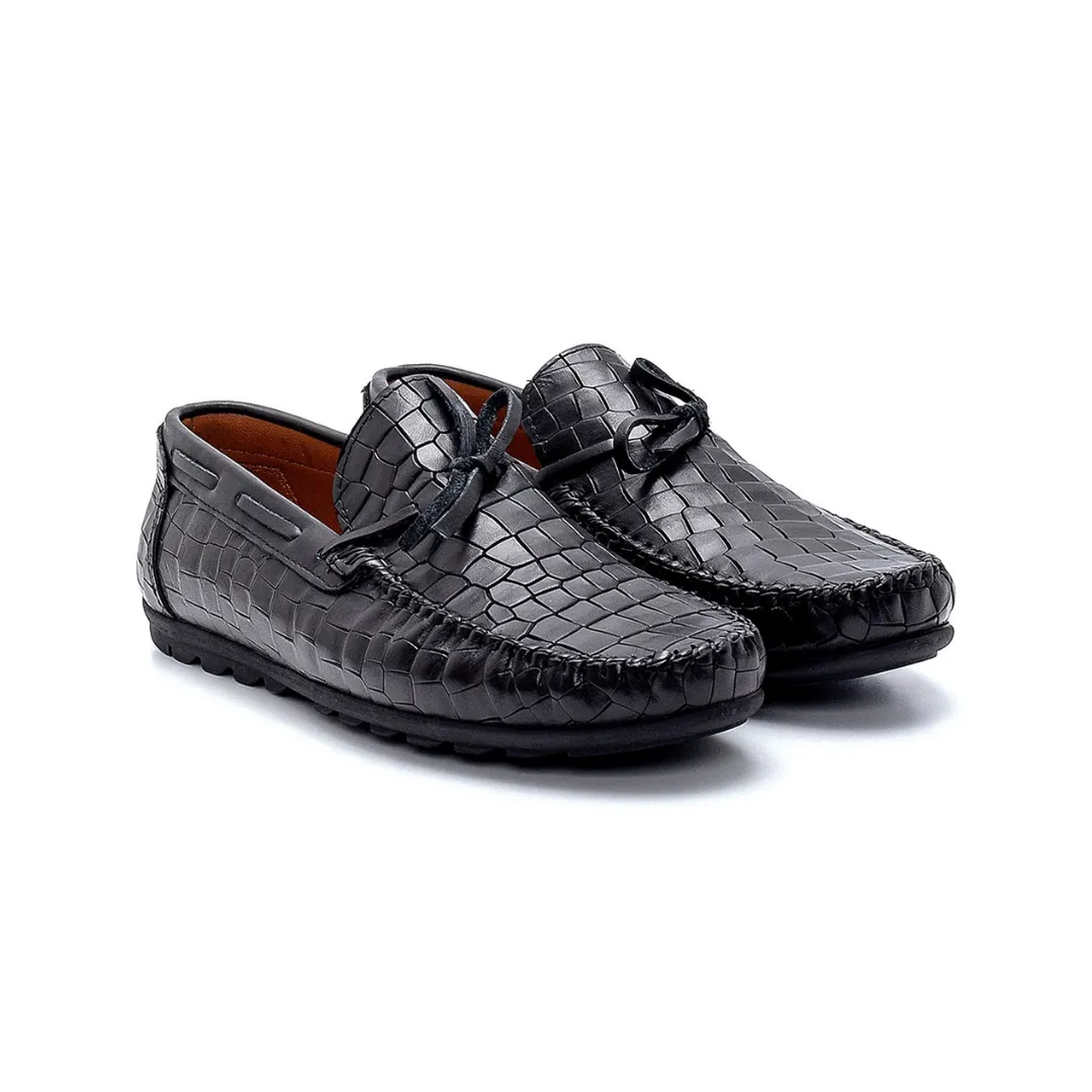 Black Men Leather Patterned Loafer