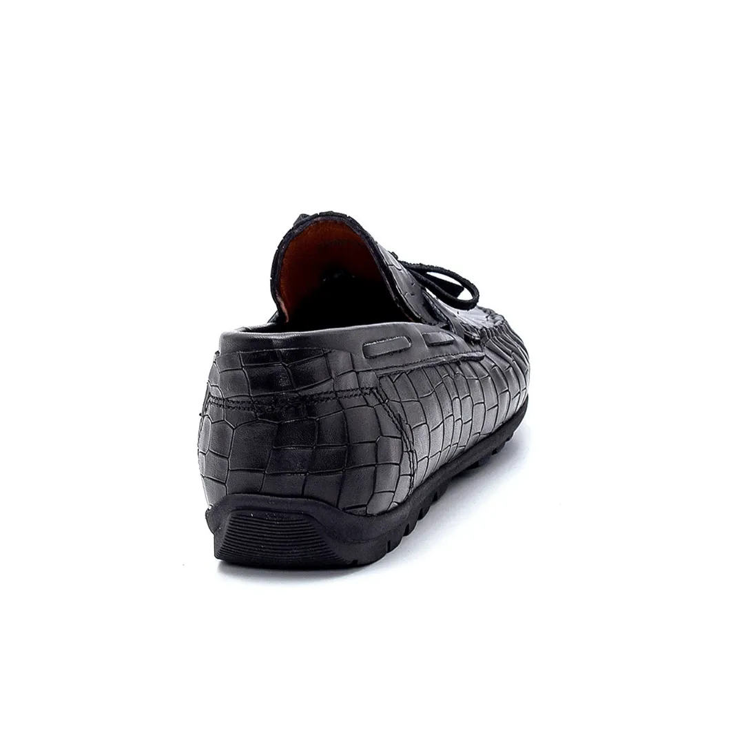 Black Men Leather Patterned Loafer