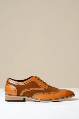 BRADLEY - Tan Leather Suede Contrast Brogue Shoe