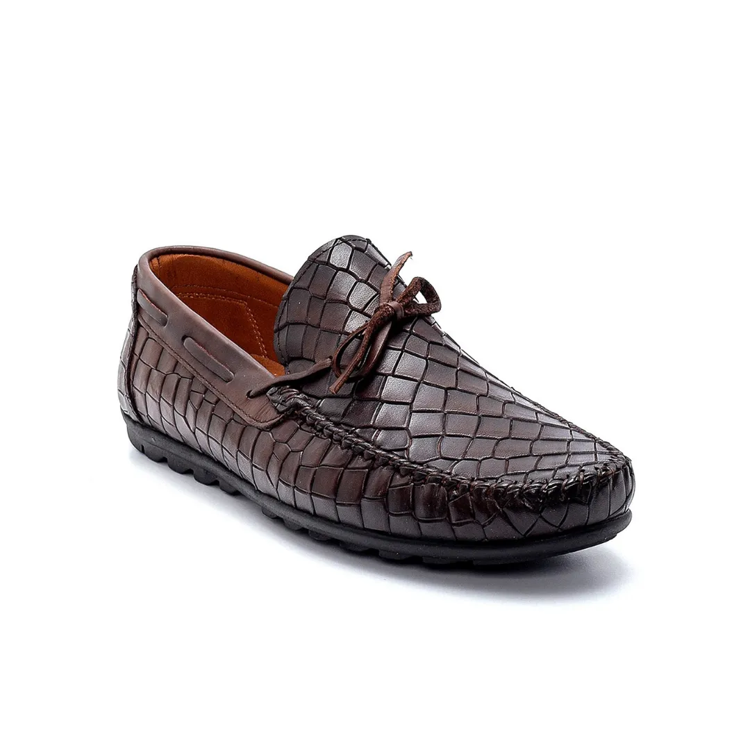 Brown Men Leather Patterned Loafer