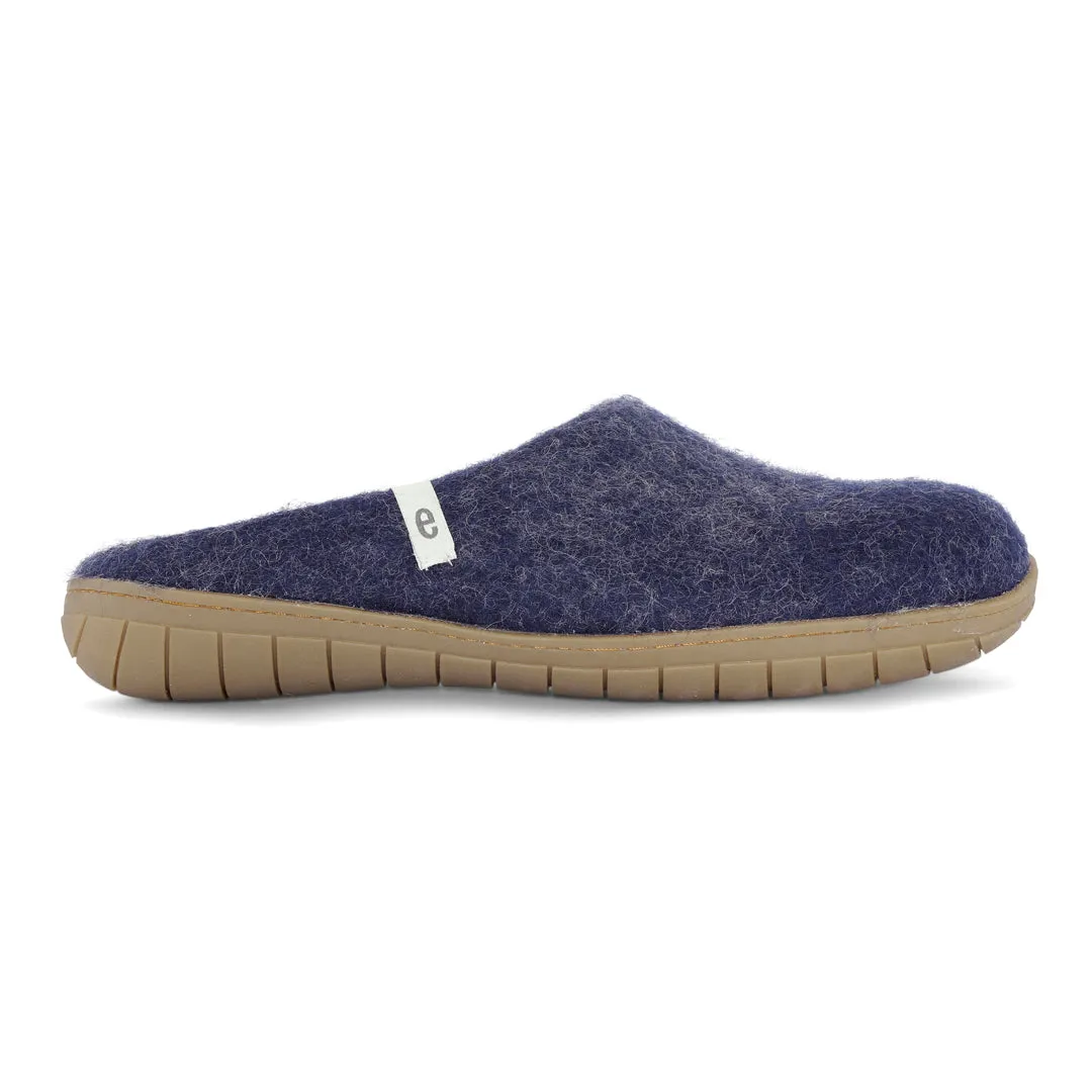 Egos Felted Wool Mule Slippers with Rubber Sole, Blue