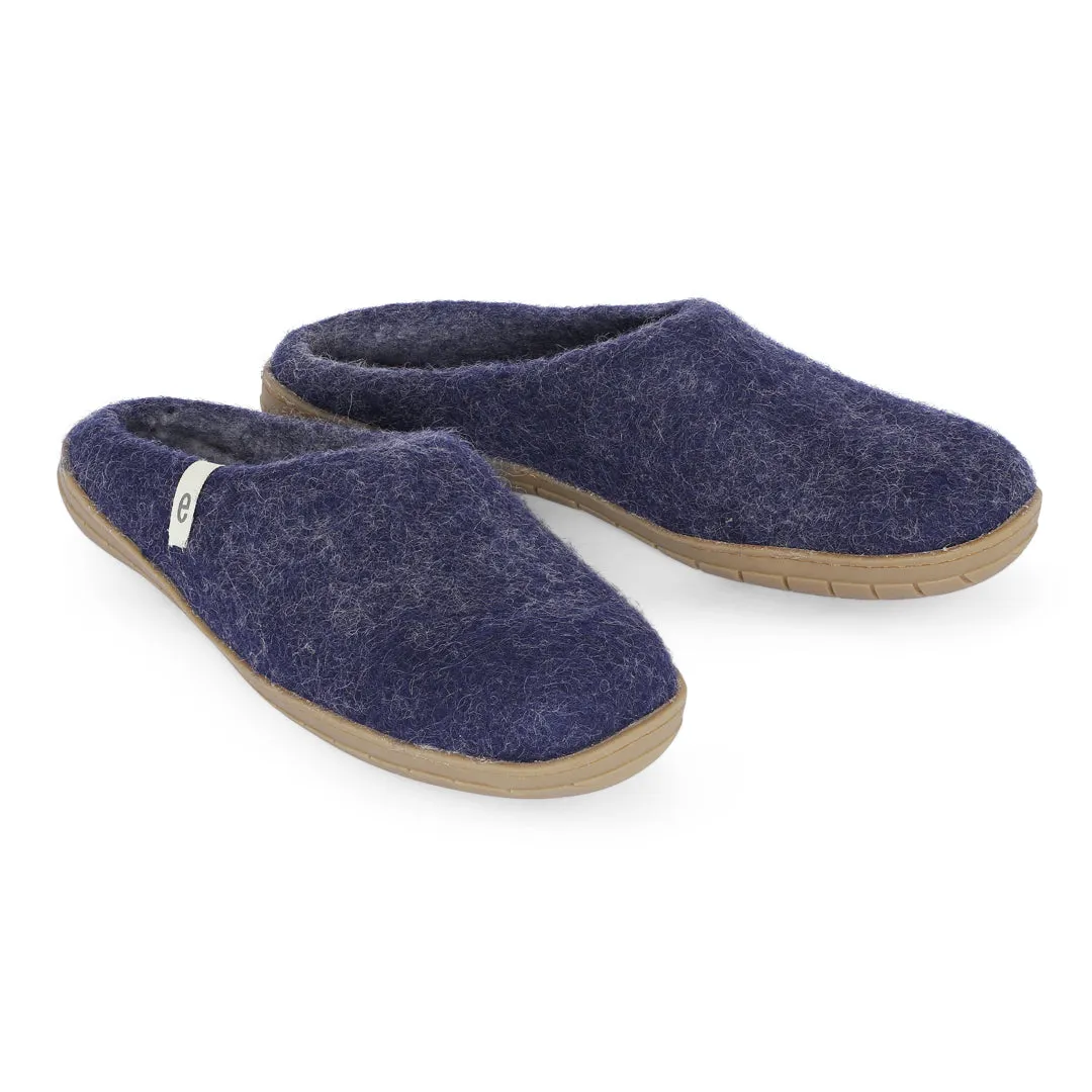 Egos Felted Wool Mule Slippers with Rubber Sole, Blue