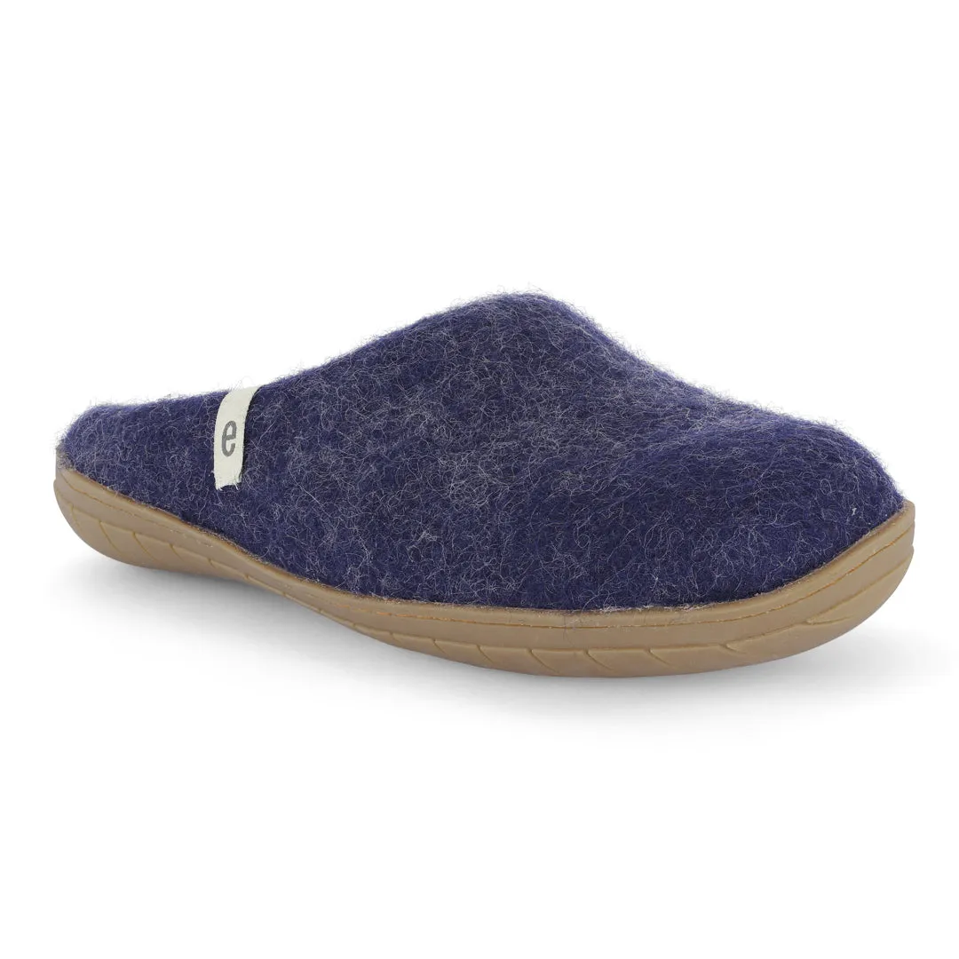 Egos Felted Wool Mule Slippers with Rubber Sole, Blue