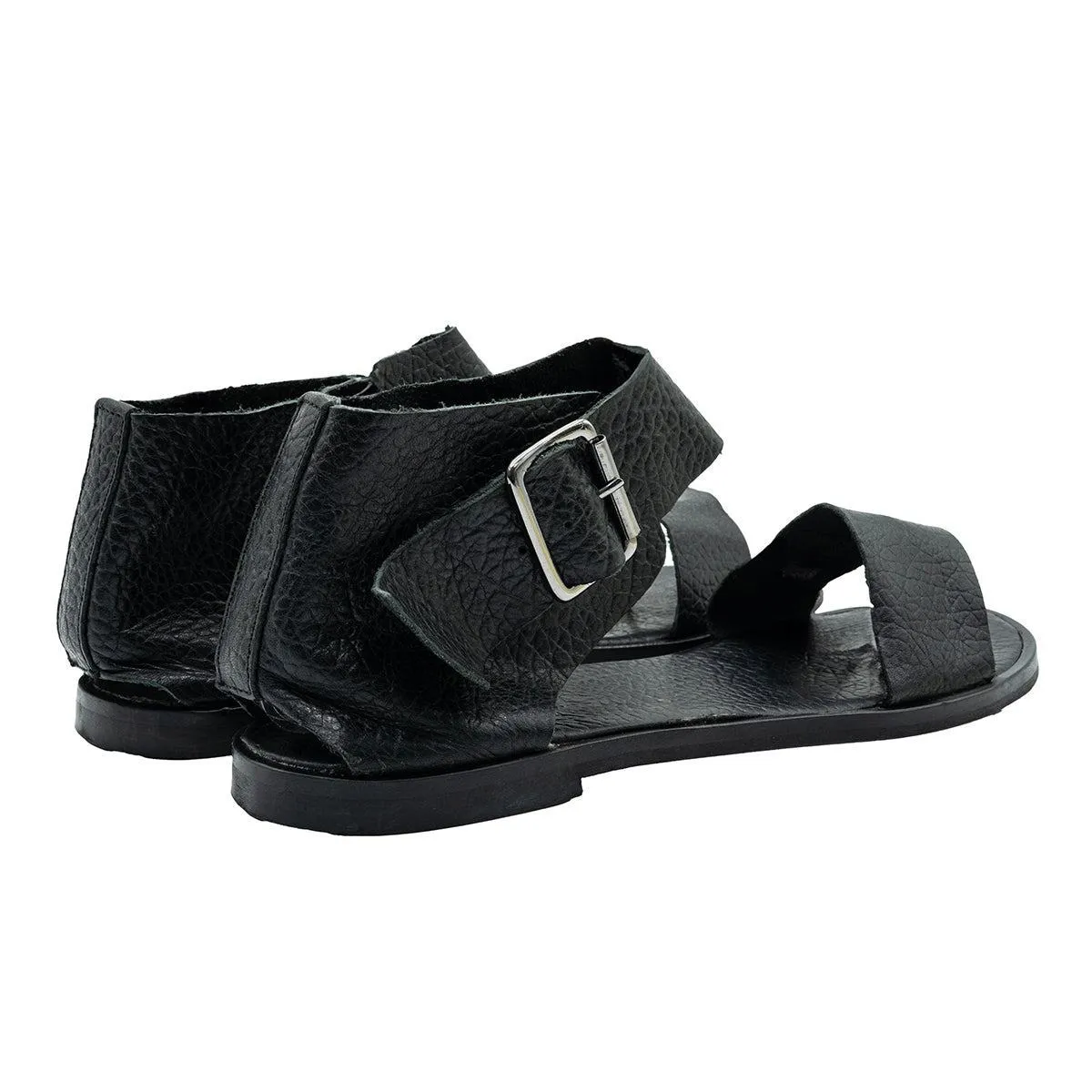 Felmini Strap Flat Sandals Leather Black Colour For Women