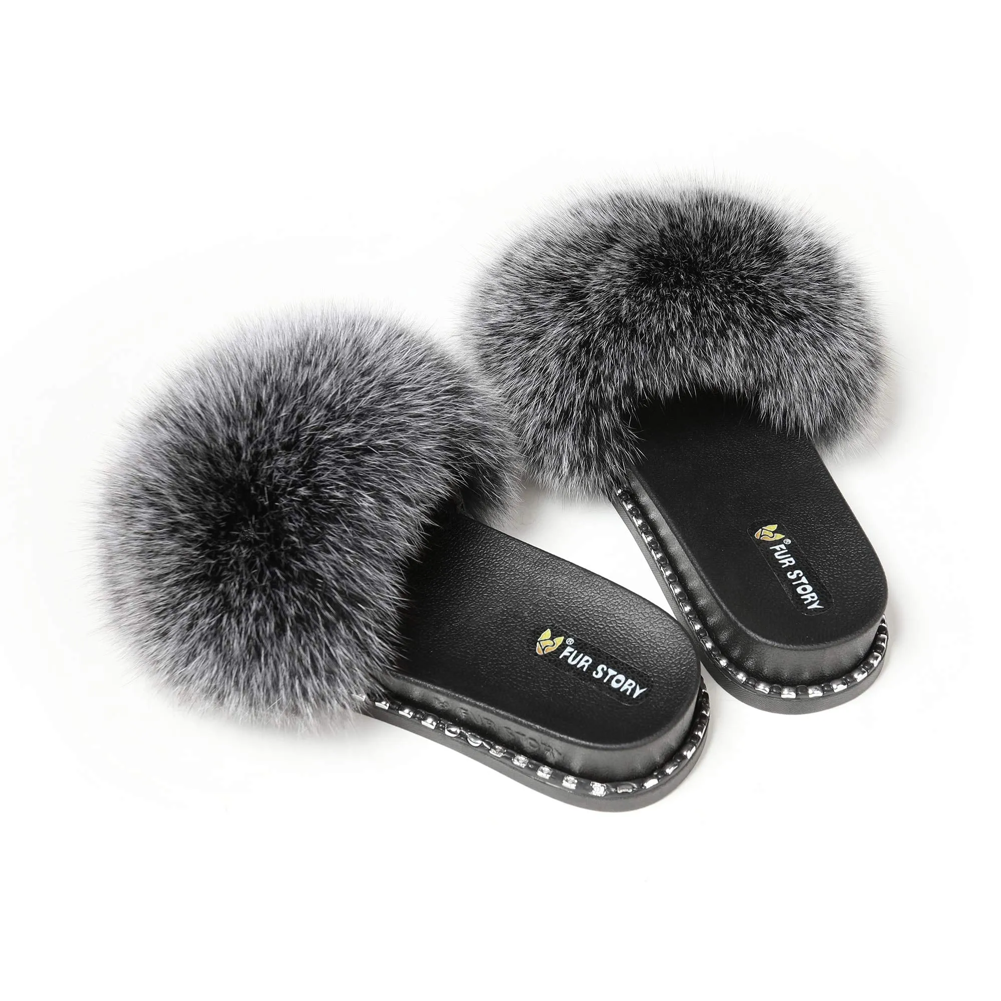 FS19S03 Fluffy Slides Furry Slipper Sandal (Rivet-Solid Color)