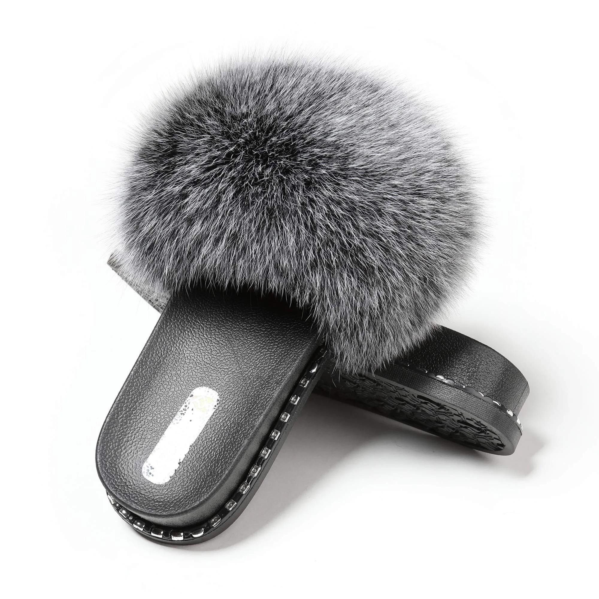 FS19S03 Fluffy Slides Furry Slipper Sandal (Rivet-Solid Color)