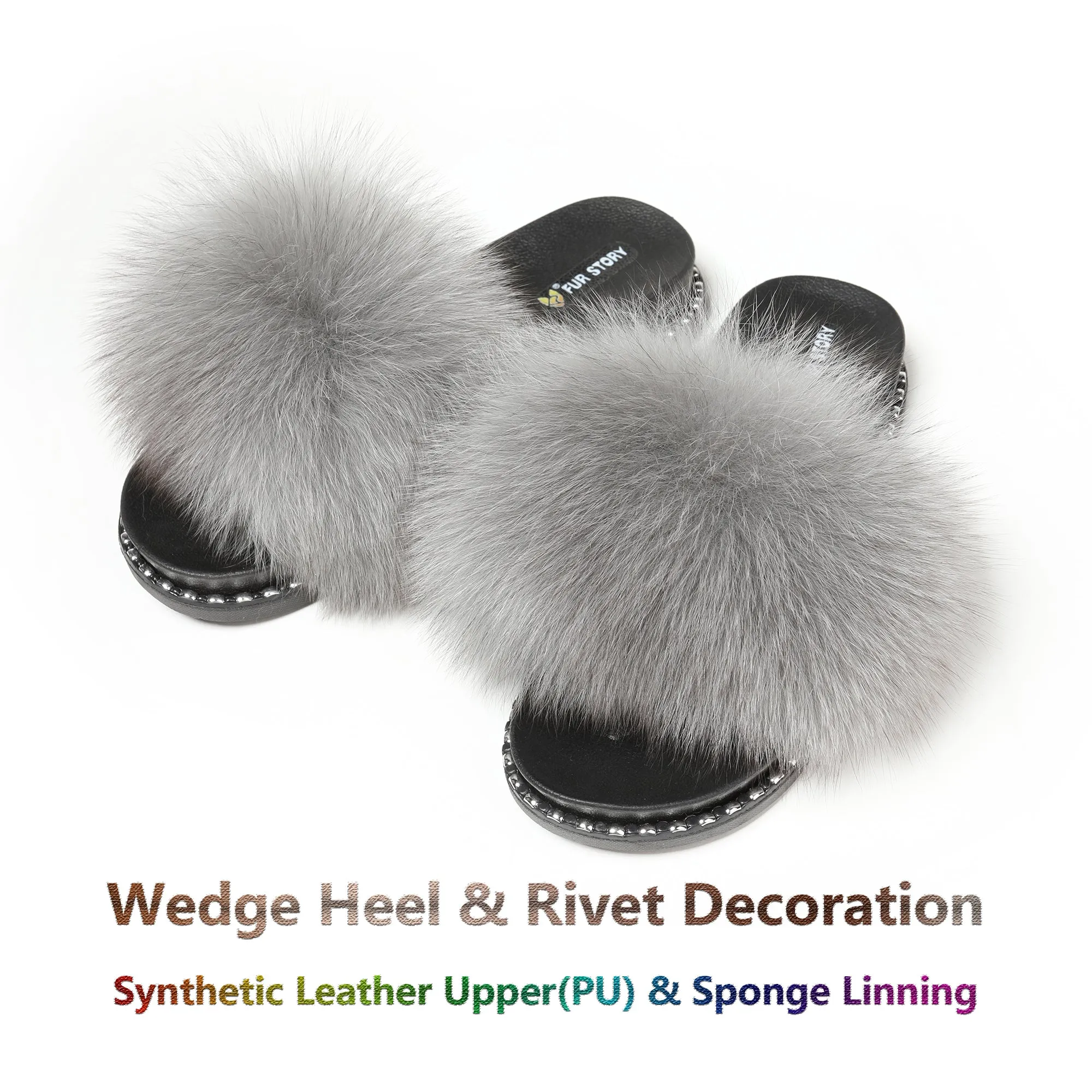 FS19S03 Fluffy Slides Furry Slipper Sandal (Rivet-Solid Color)