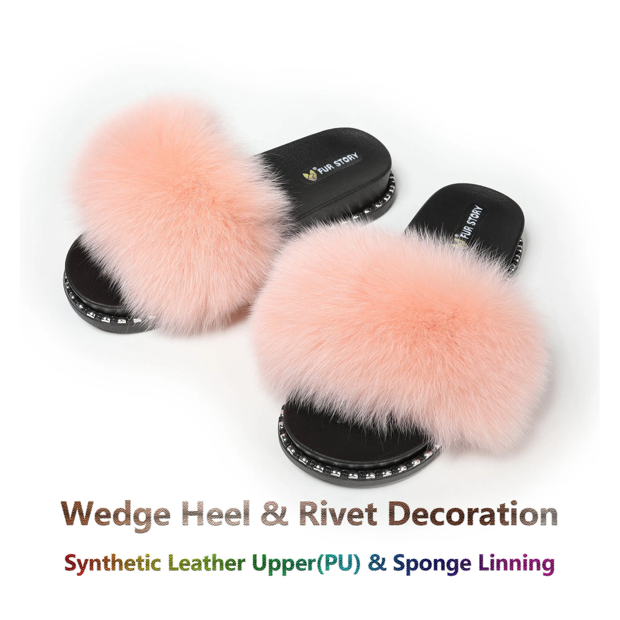 FS19S03 Fluffy Slides Furry Slipper Sandal (Rivet-Solid Color)