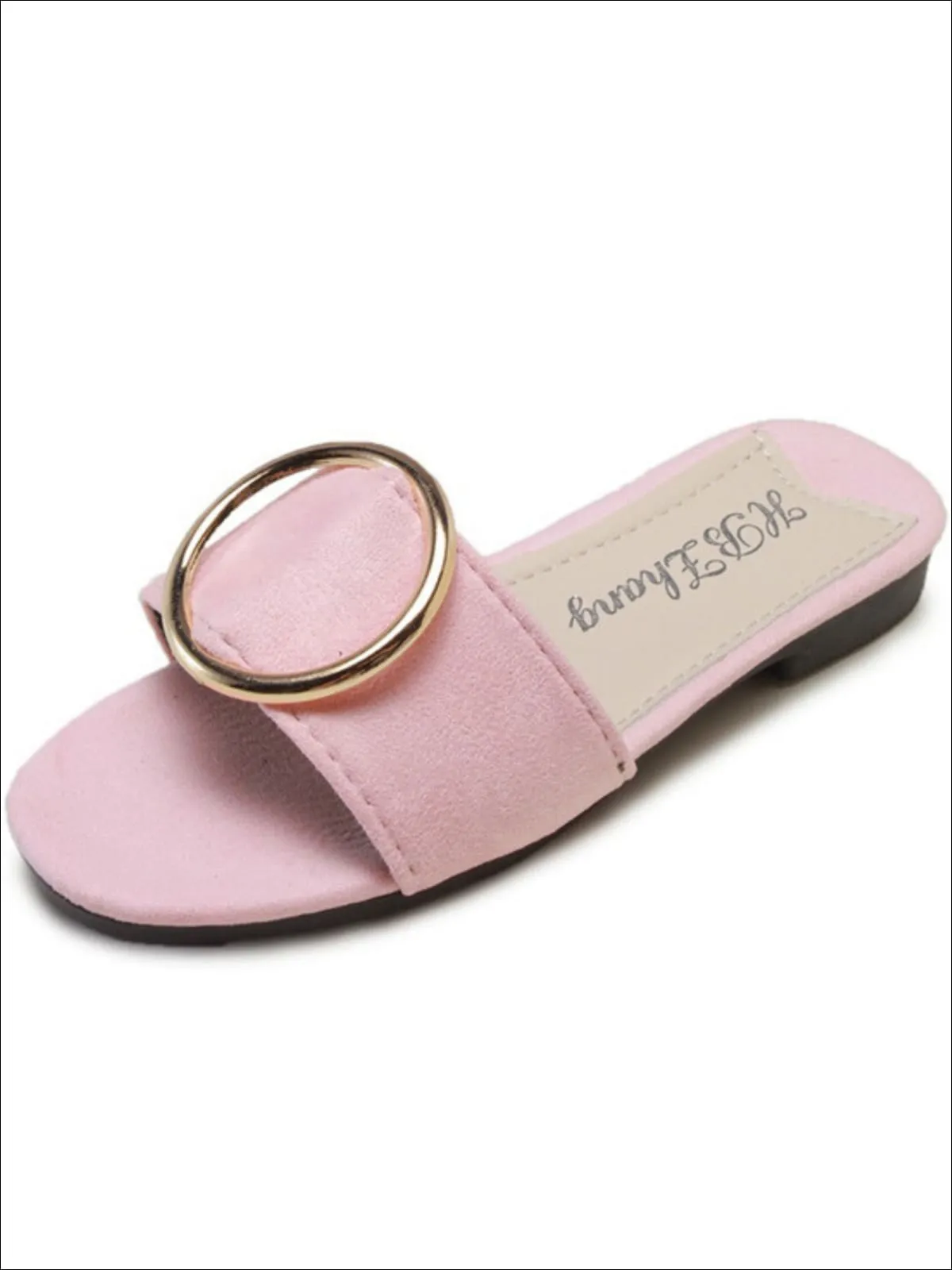 Girls Metal Ring Faux Suede Slippers By Liv and Mia