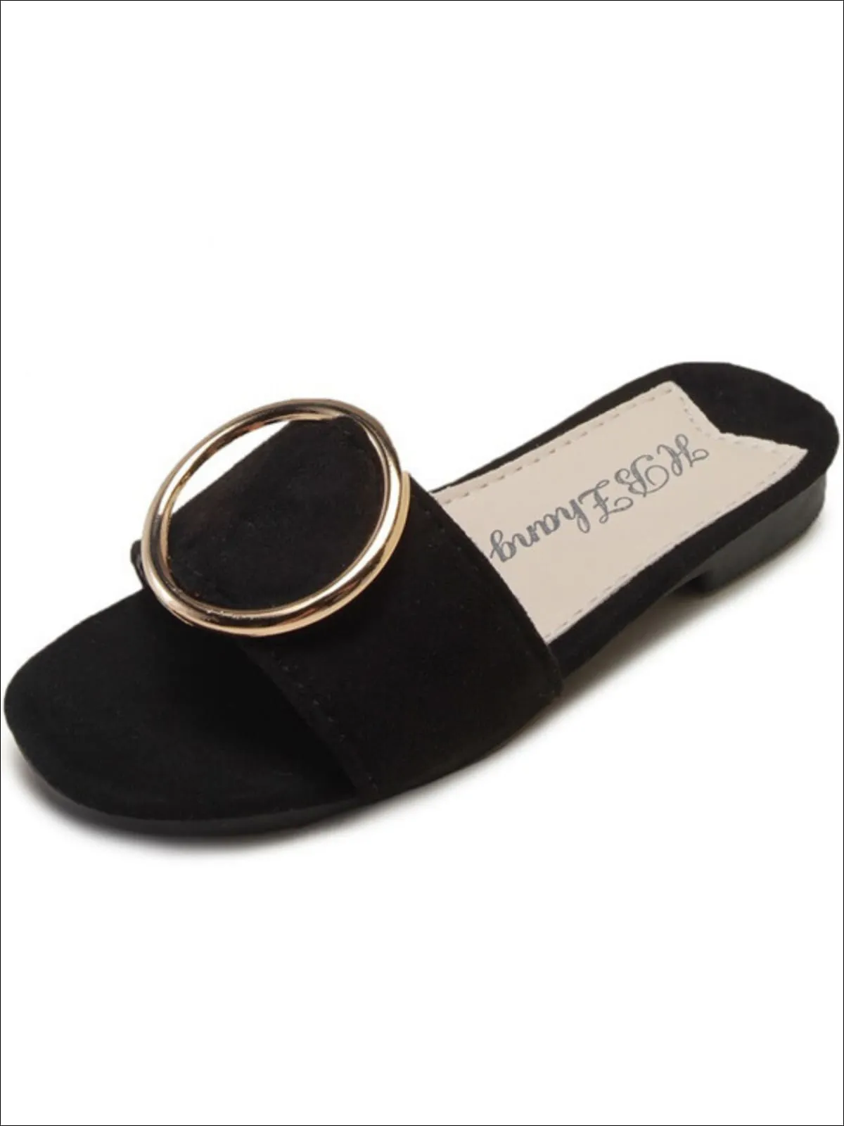 Girls Metal Ring Faux Suede Slippers By Liv and Mia