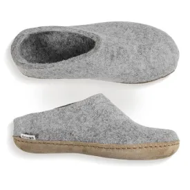 Glerups Slippers Felted Wool Slip On with Leather Sole - Grey