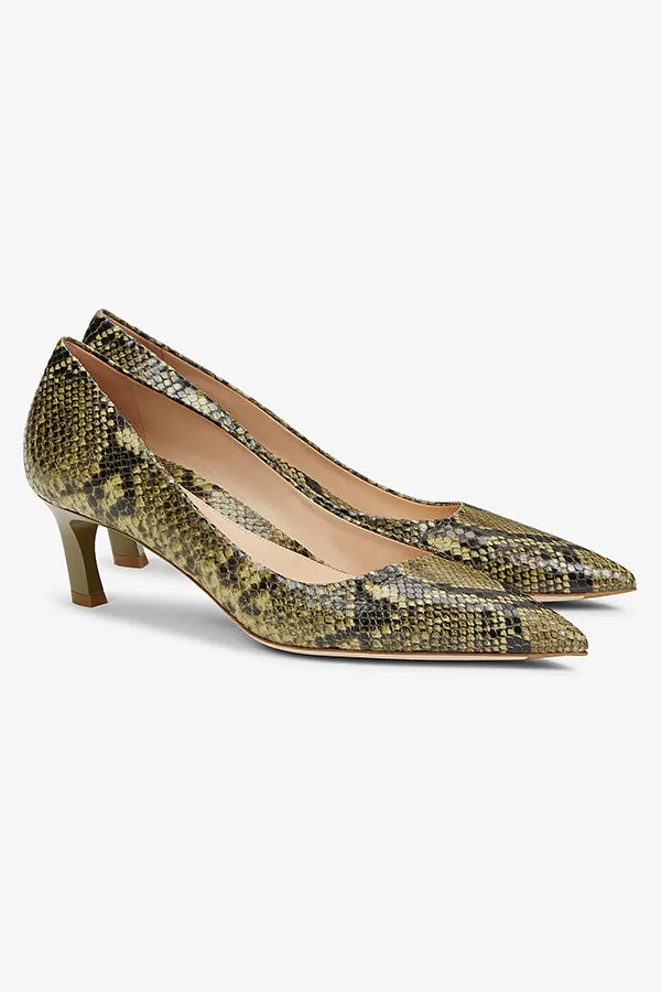 Lillian Pump - Embossed Snakeskin :: Black / Olive