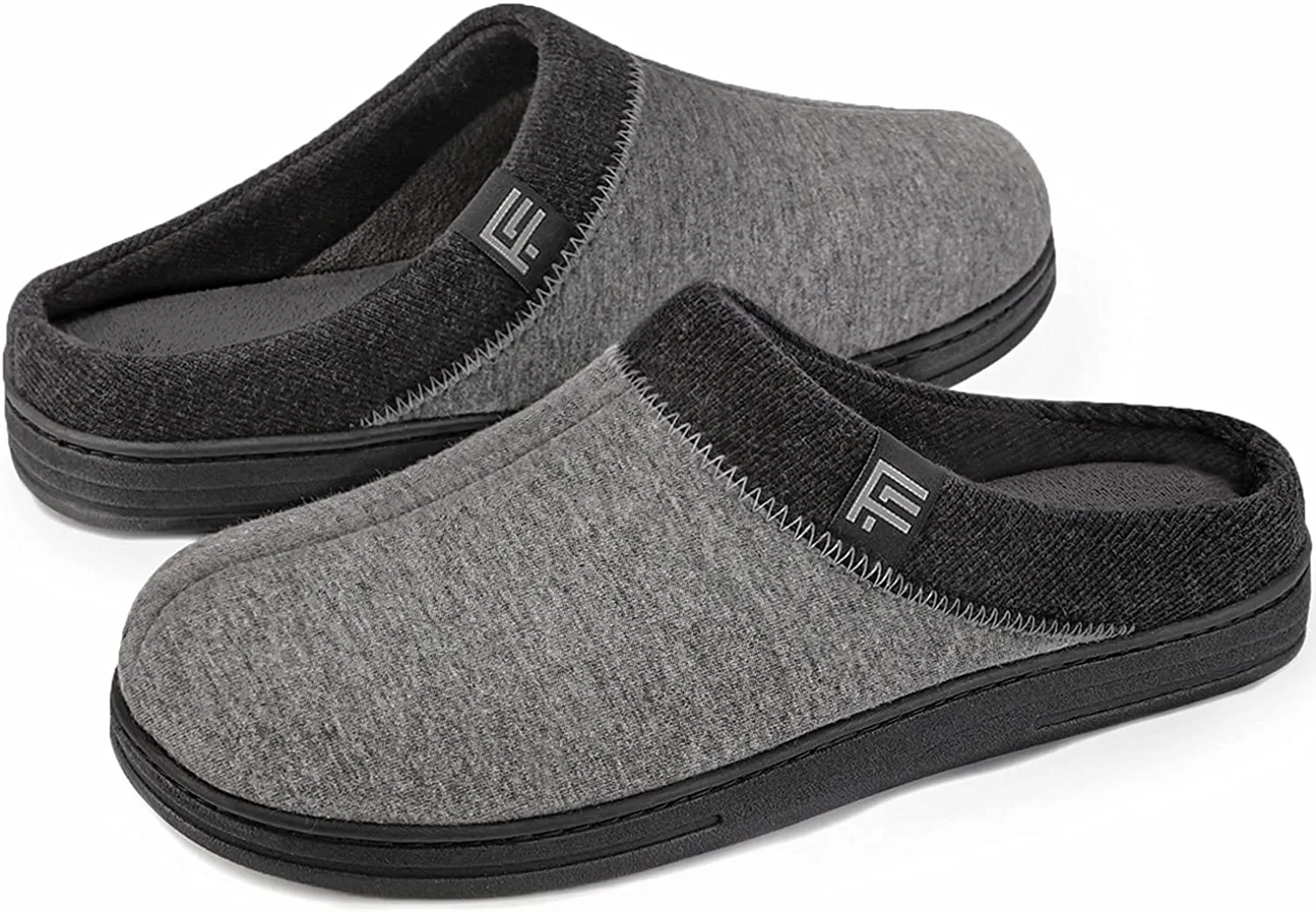 Men's Breathable Cotton Jersey Memory Foam Slippers with Non-Slip Sole