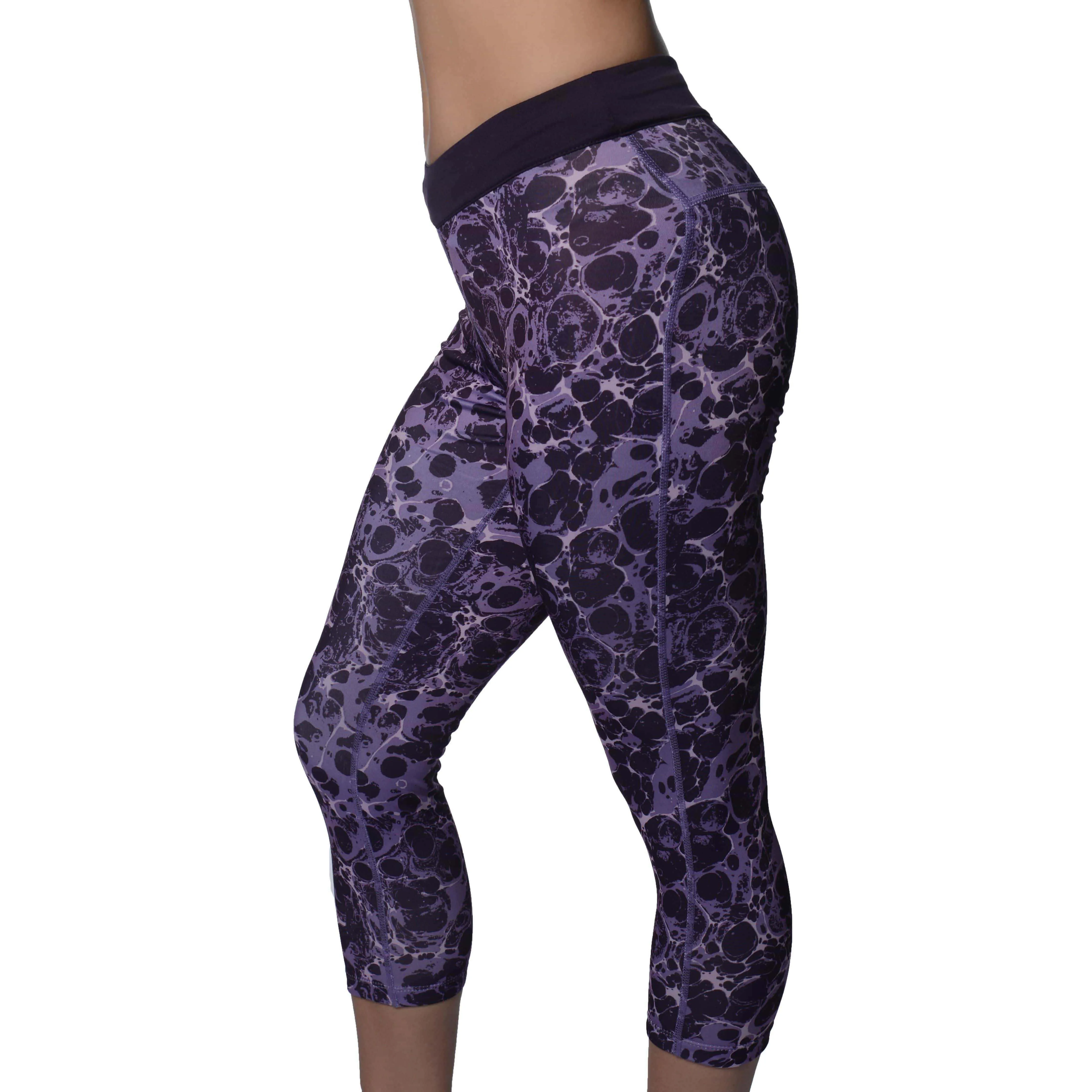 More Mile Printed Womens 3/4 Capri Running Tights - Purple