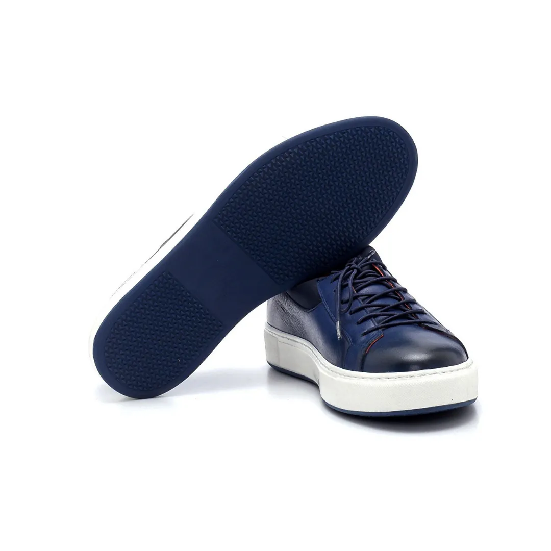 Navy Blue Men Leather Sneaker