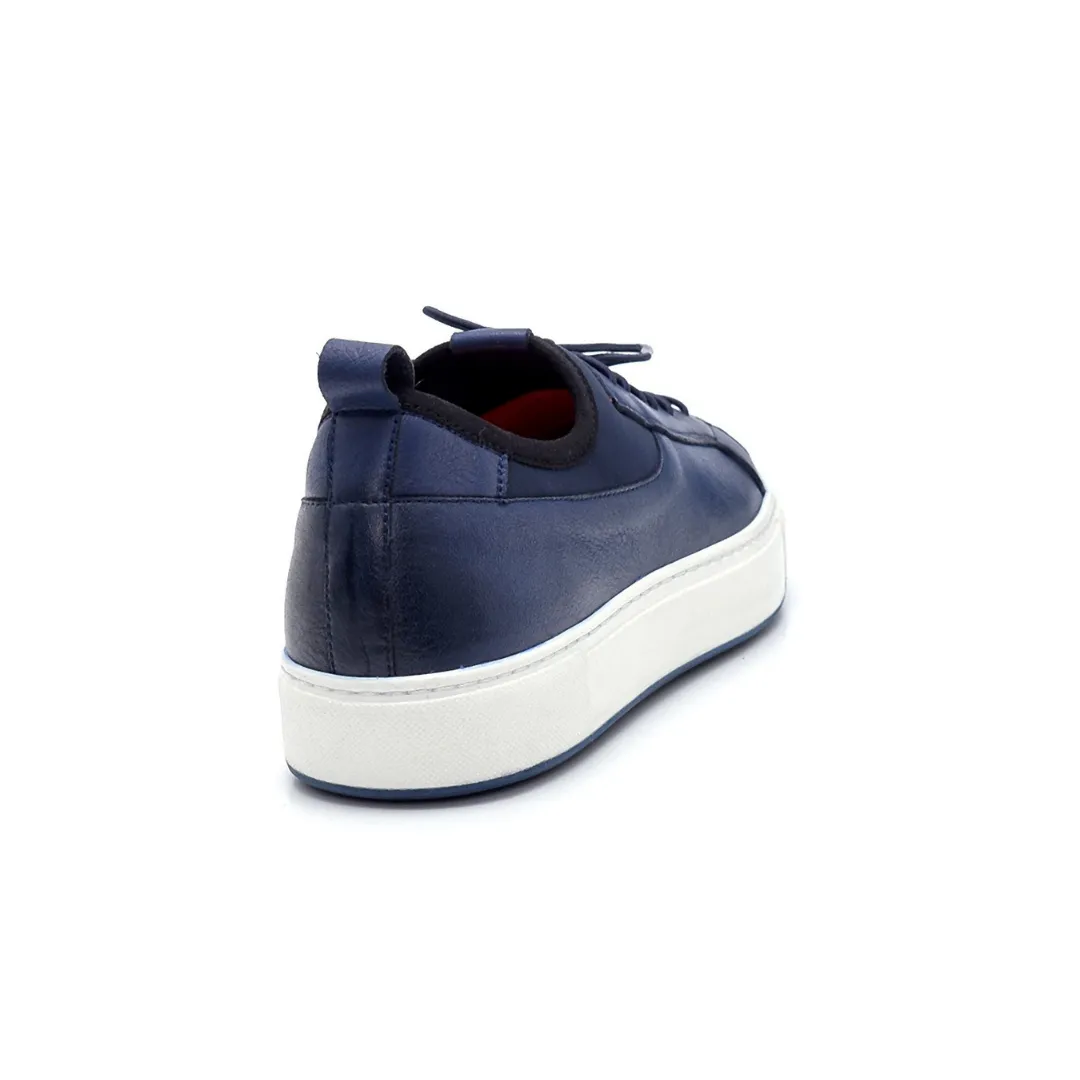 Navy Blue Men Leather Sneaker