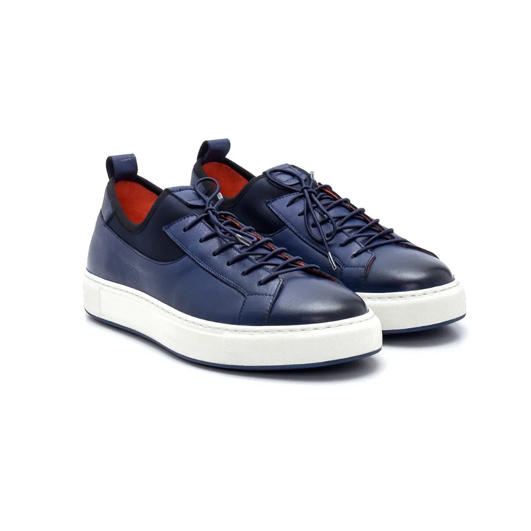 Navy Blue Men Leather Sneaker