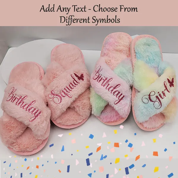 Personalized Fluffy Girls Slippers for Kids Ages 3 to 10 - Non-Skid Open Toed Style - Flower Girl Slippers - Slippers for Birthday Parties