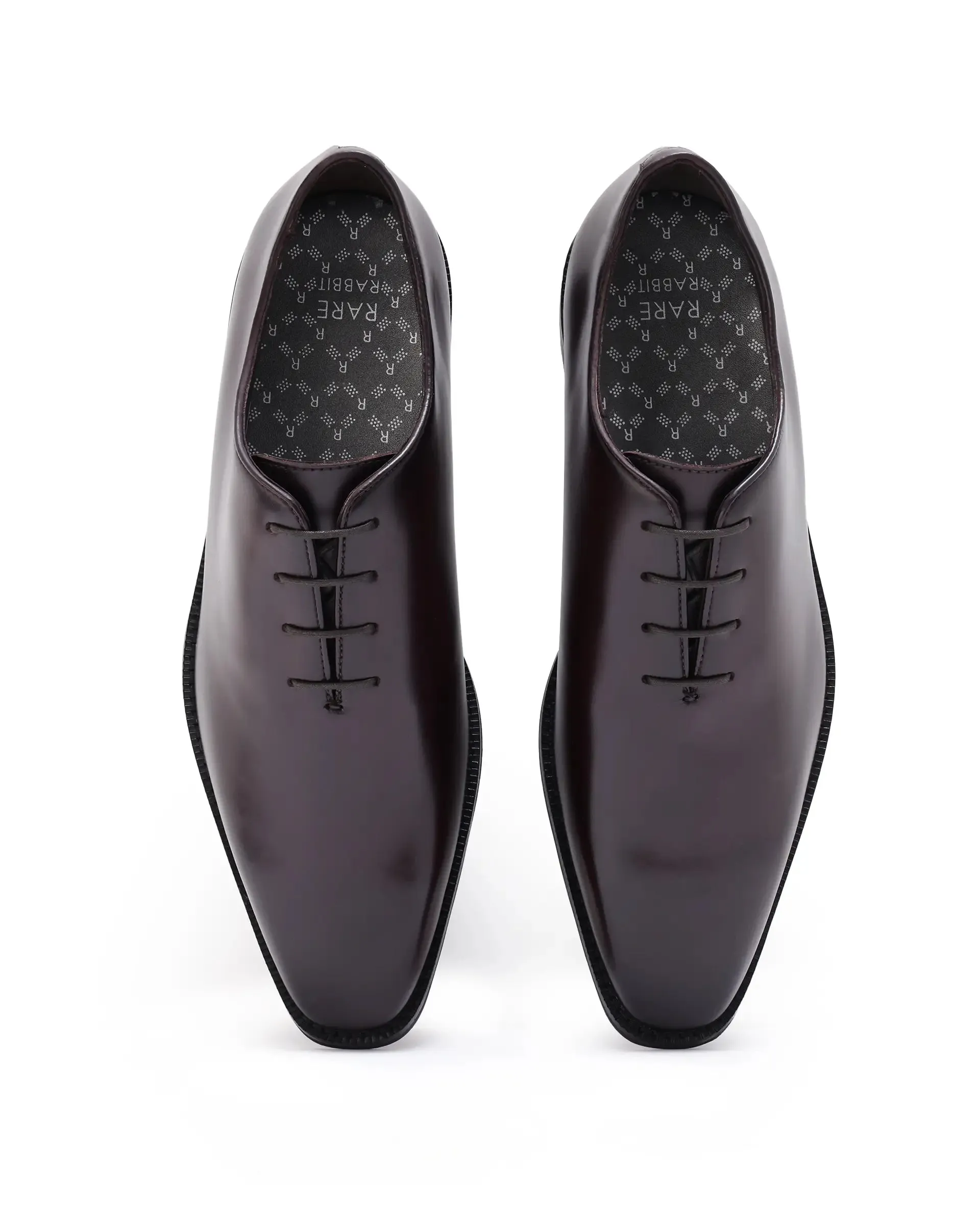 Rare Rabbit Men Corax Dark Cherry Lace-Up Single Piece Genuine Leather Shoes