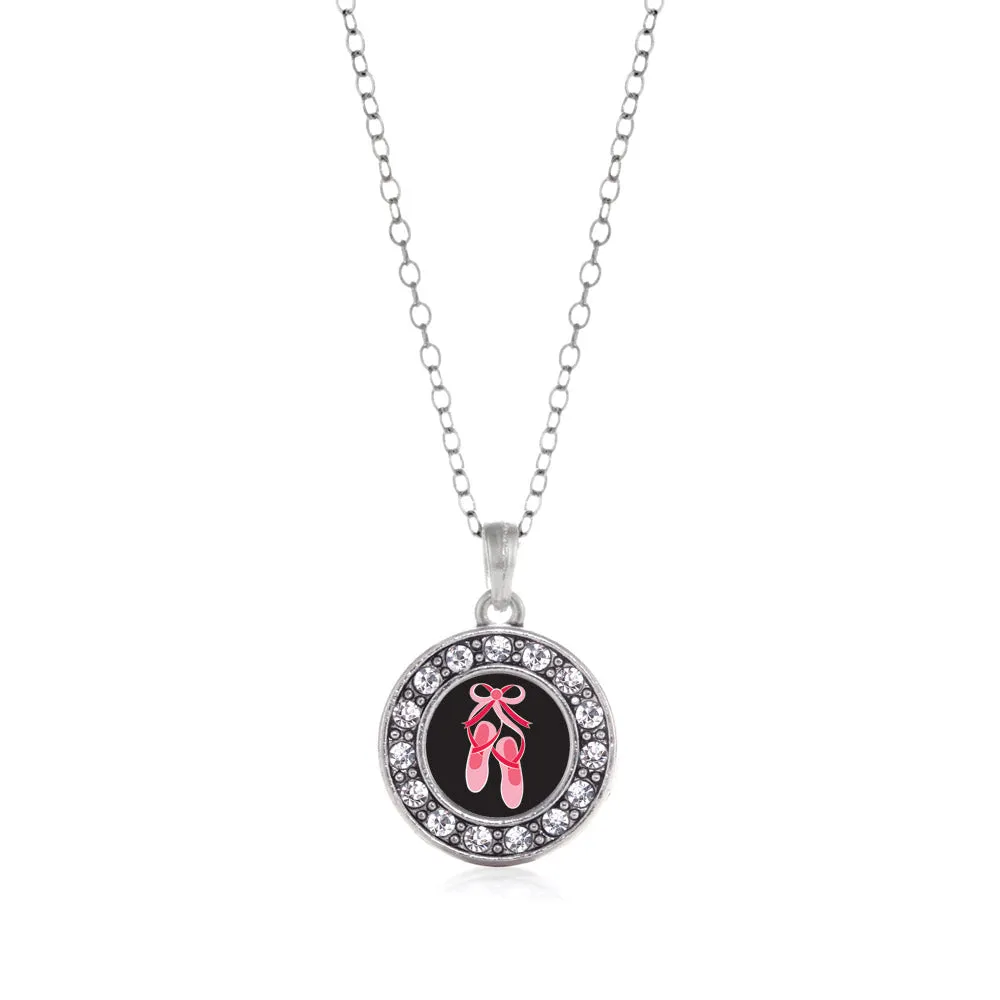 Silver Ballerina Slippers Circle Charm Classic Necklace