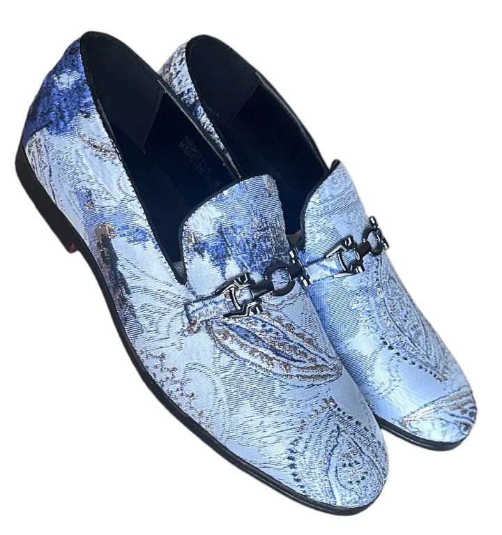 Sky Blue Men's Slip-On Formal Tuxedo Shoes Multicolor Floral Paisley Design