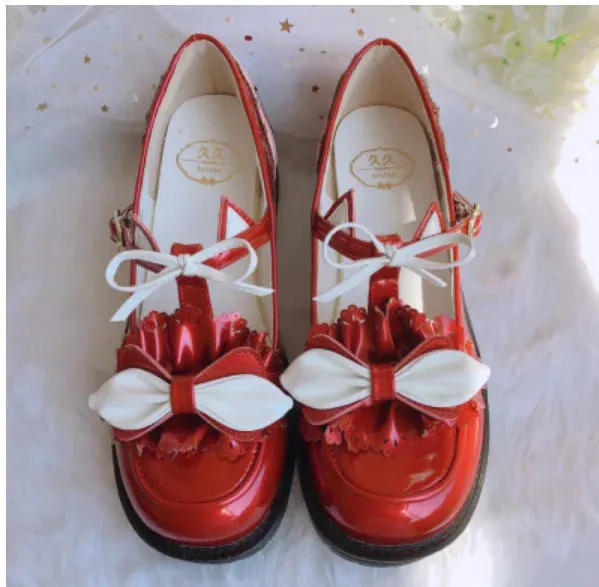 Sohiwoo Lolita Japanese sweet bow round toe Lolita lo shoes kawaii shoes vintage round head comfortable women shoes loli cosplay Lolita