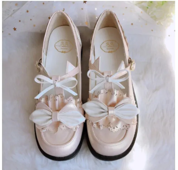 Sohiwoo Lolita Japanese sweet bow round toe Lolita lo shoes kawaii shoes vintage round head comfortable women shoes loli cosplay Lolita