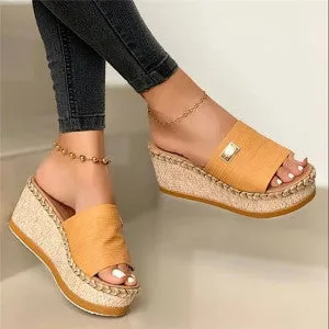 Sohiwoo  Women Summer Wedges Open Toe Espadrille Platform Slippers Slip on Sandals