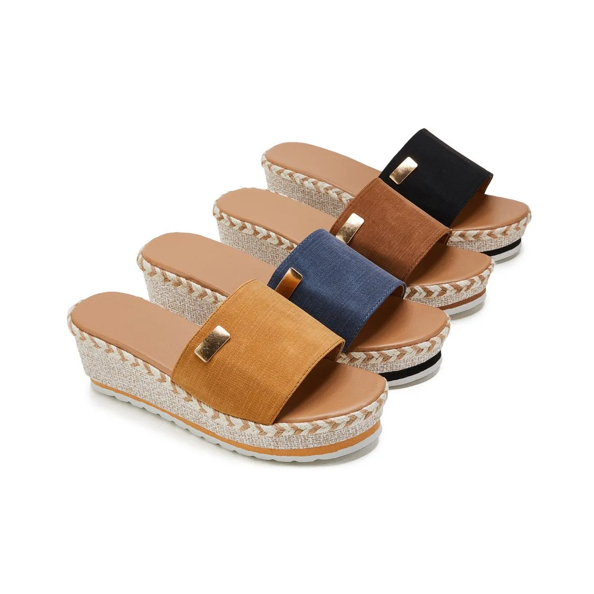 Sohiwoo  Women Summer Wedges Open Toe Espadrille Platform Slippers Slip on Sandals