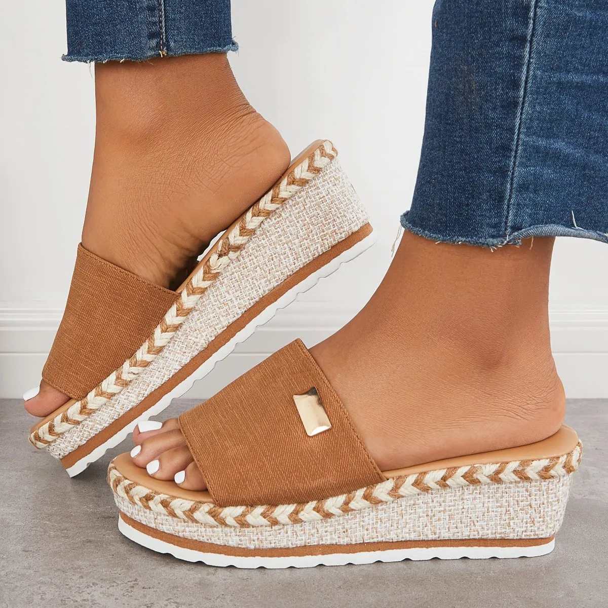 Sohiwoo  Women Summer Wedges Open Toe Espadrille Platform Slippers Slip on Sandals