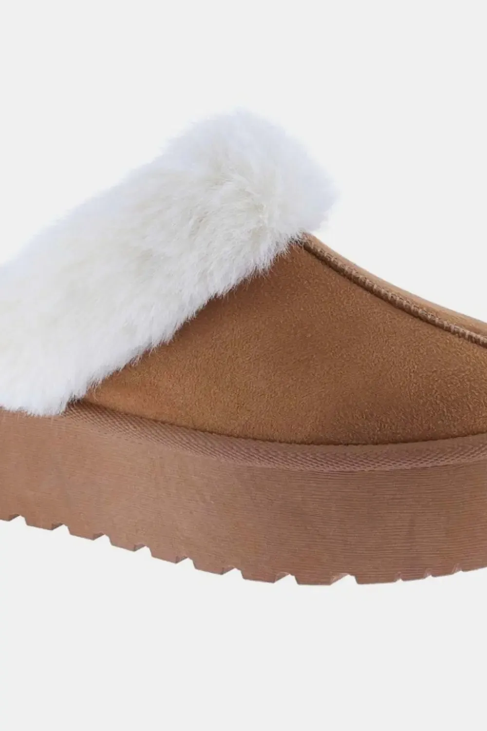 Tan Thick Bottom Fur Trim Snow Slippers