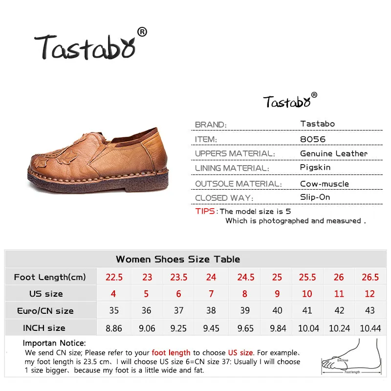 Tastabo Fashion Handmade Leave Comfortable Folk Flat Femme Genuine Leather Soft Driving Shoes