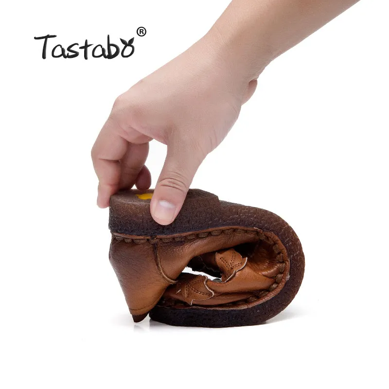 Tastabo Fashion Handmade Leave Comfortable Folk Flat Femme Genuine Leather Soft Driving Shoes