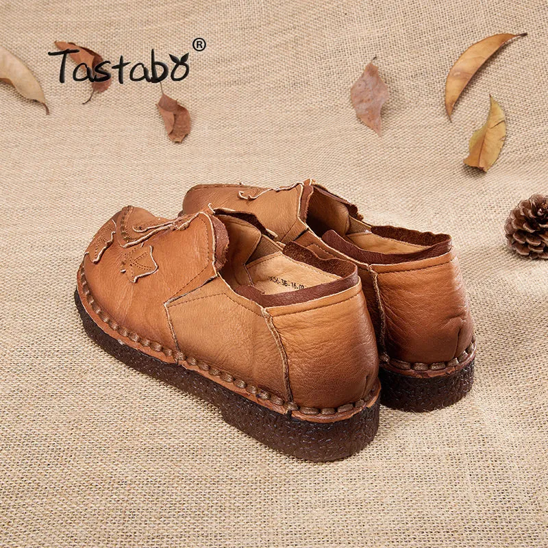 Tastabo Fashion Handmade Leave Comfortable Folk Flat Femme Genuine Leather Soft Driving Shoes