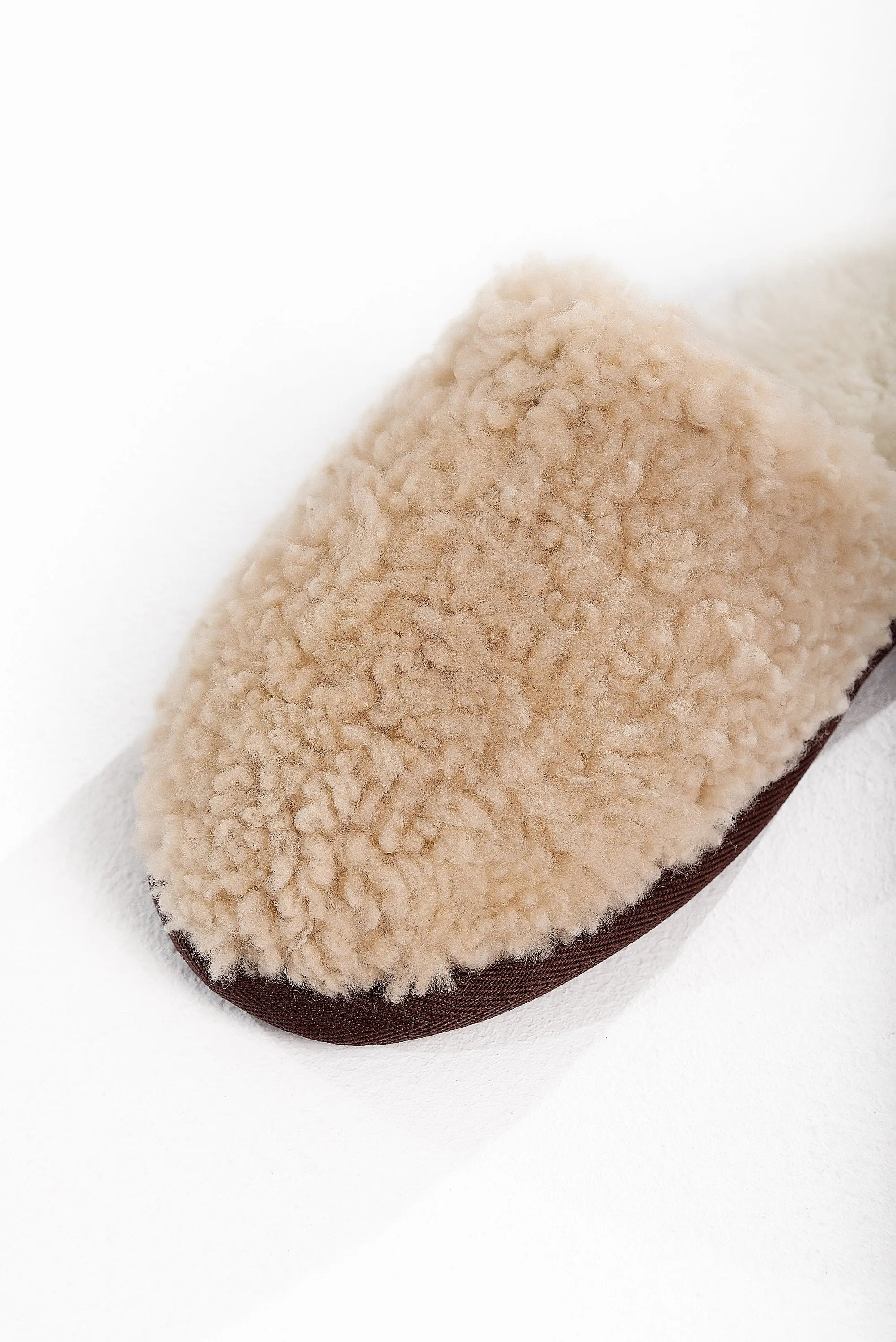 Unisex Women's Real Sheepskin Slippers in Beige Color with Fur Lining