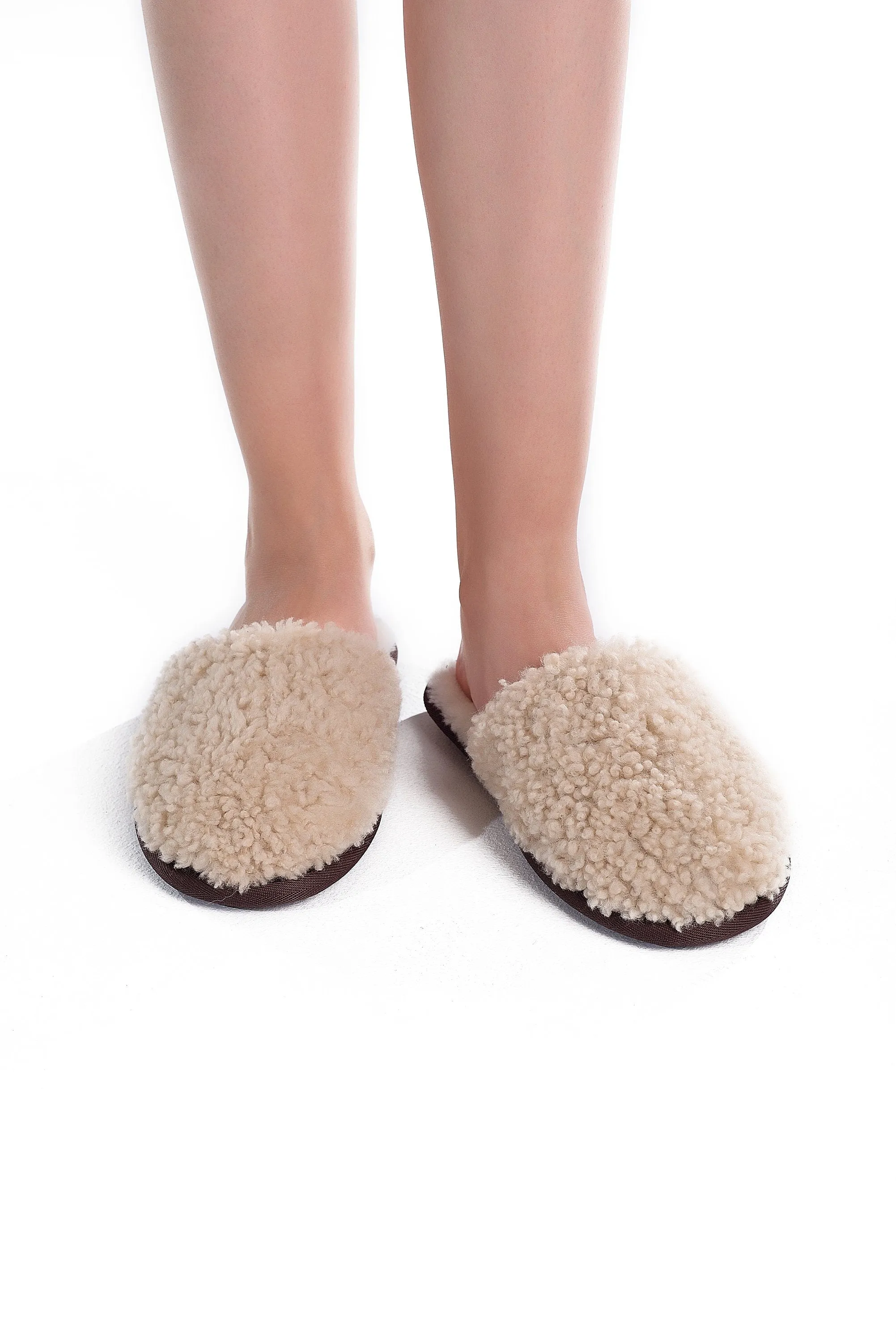 Unisex Women's Real Sheepskin Slippers in Beige Color with Fur Lining