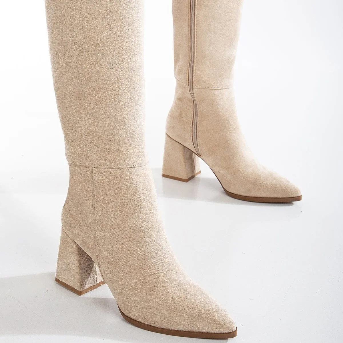 Valerie Vegan Suede Knee High Boots | Beige