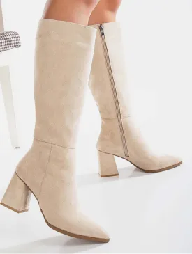 Valerie Vegan Suede Knee High Boots | Beige