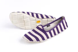 Vibram One Quarter Ladies Shoes Slip On Canvas Footwear - Stripes White/Purple