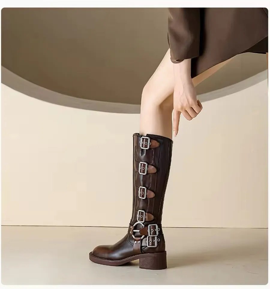 Vintage-Inspired Women's Genuine Leather Boots – Timeless Retro Style