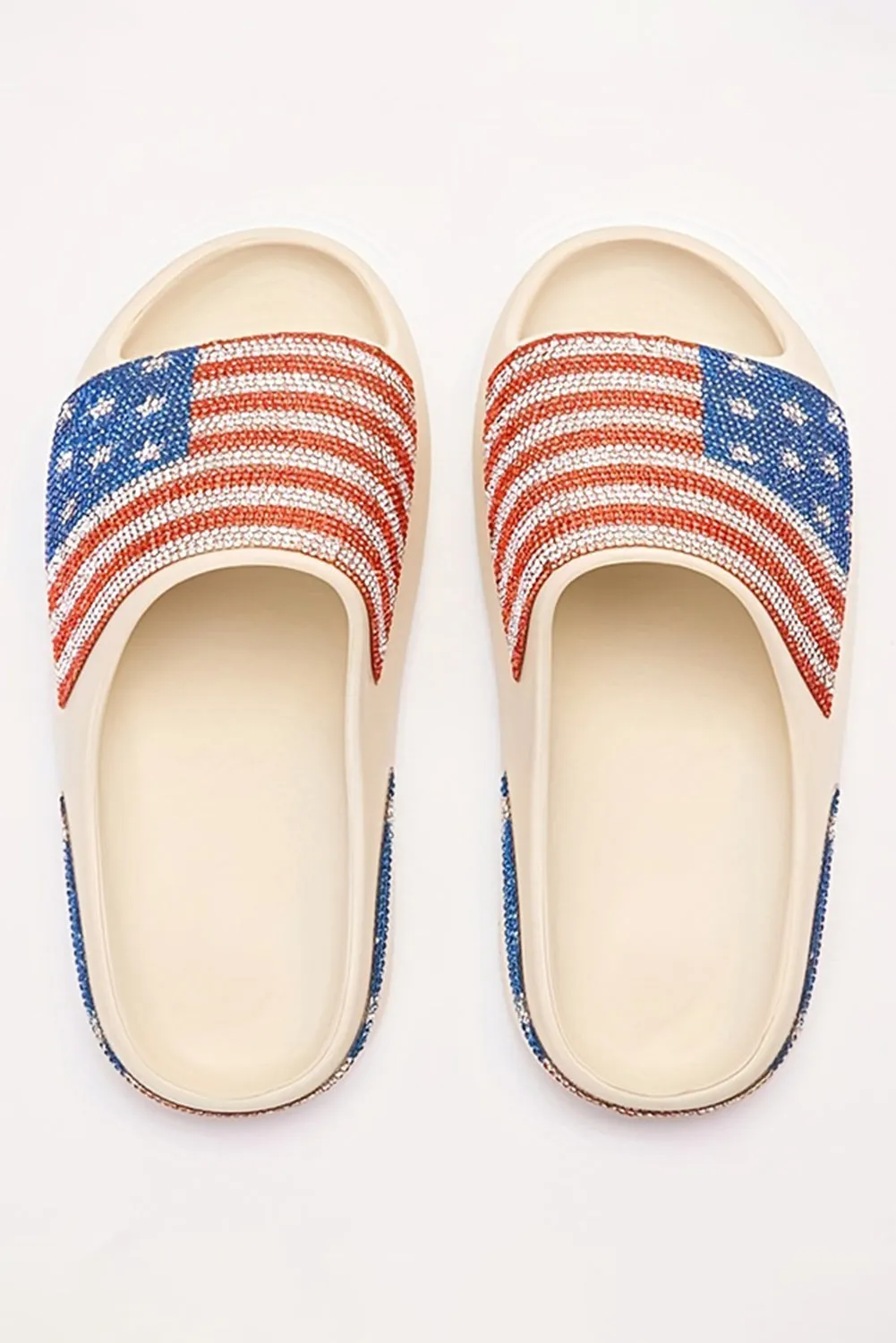 White Rhinestone American Flag Slippers