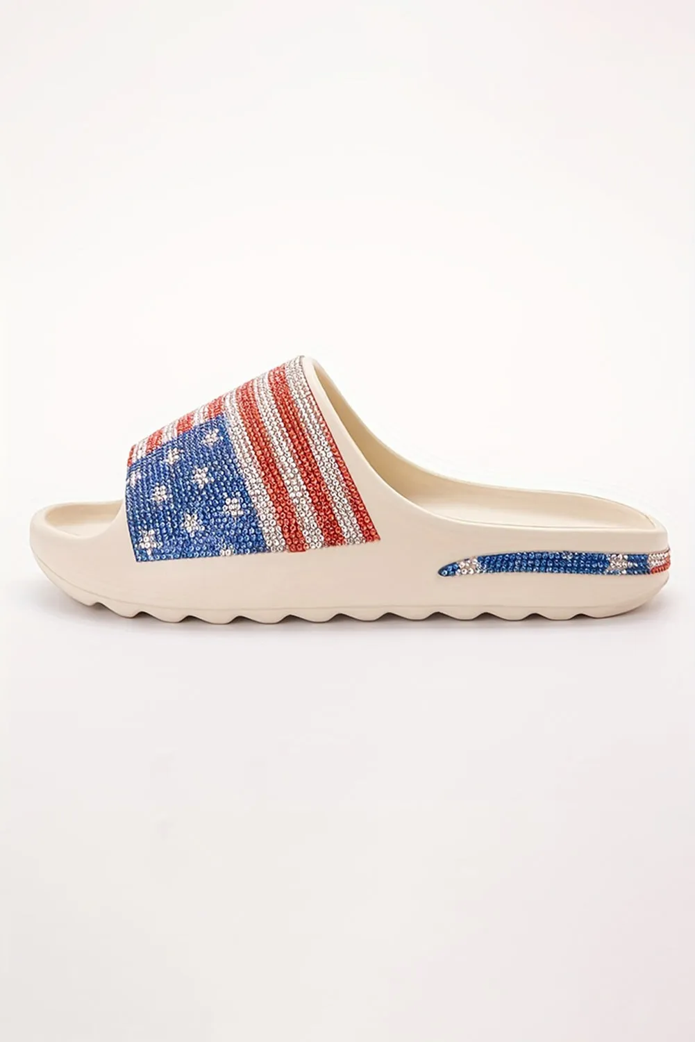 White Rhinestone American Flag Slippers