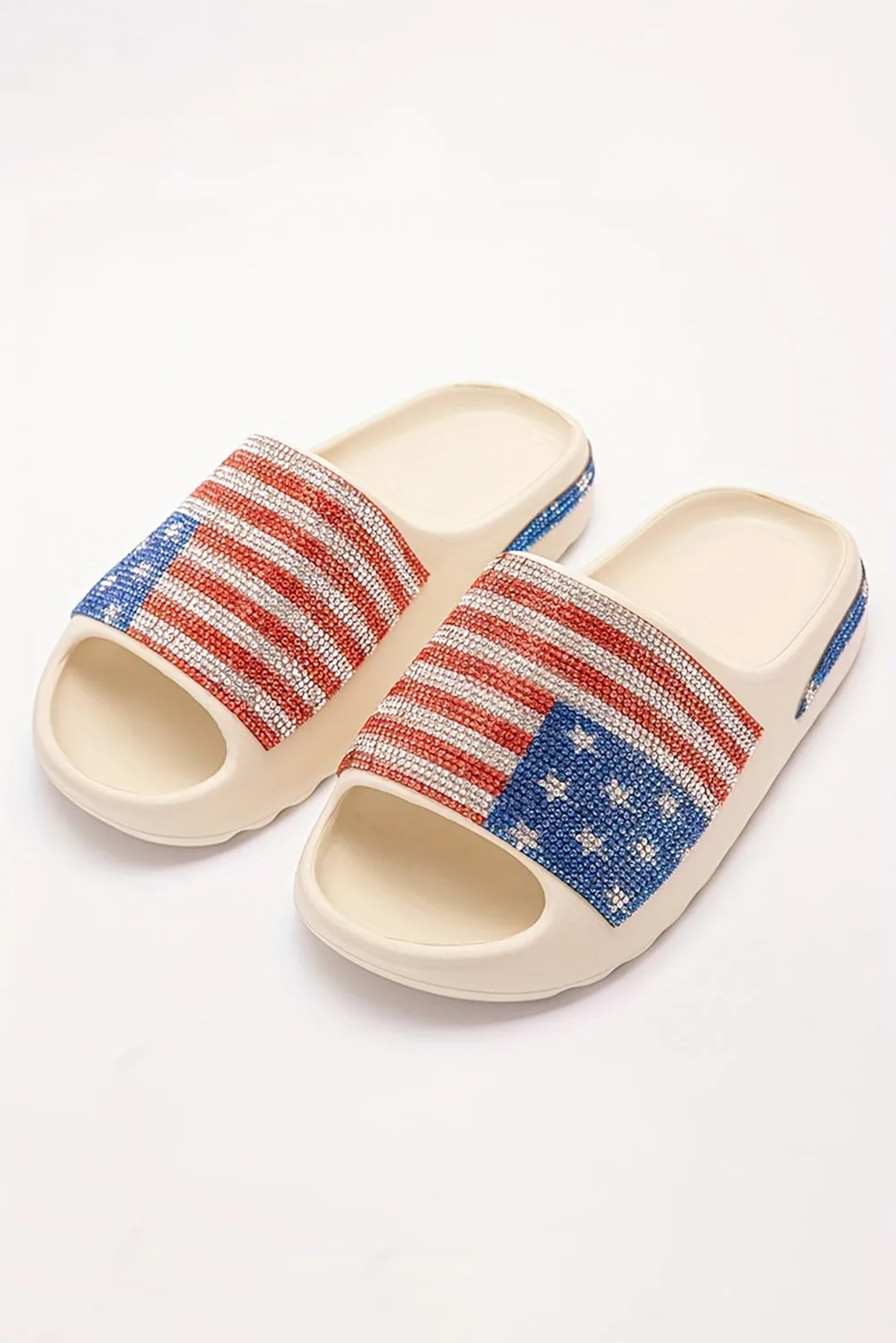 White Rhinestone American Flag Slippers