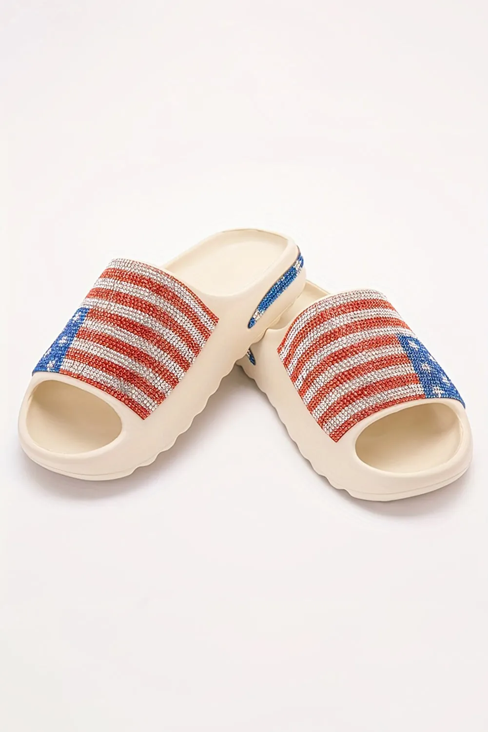 White Rhinestone American Flag Slippers