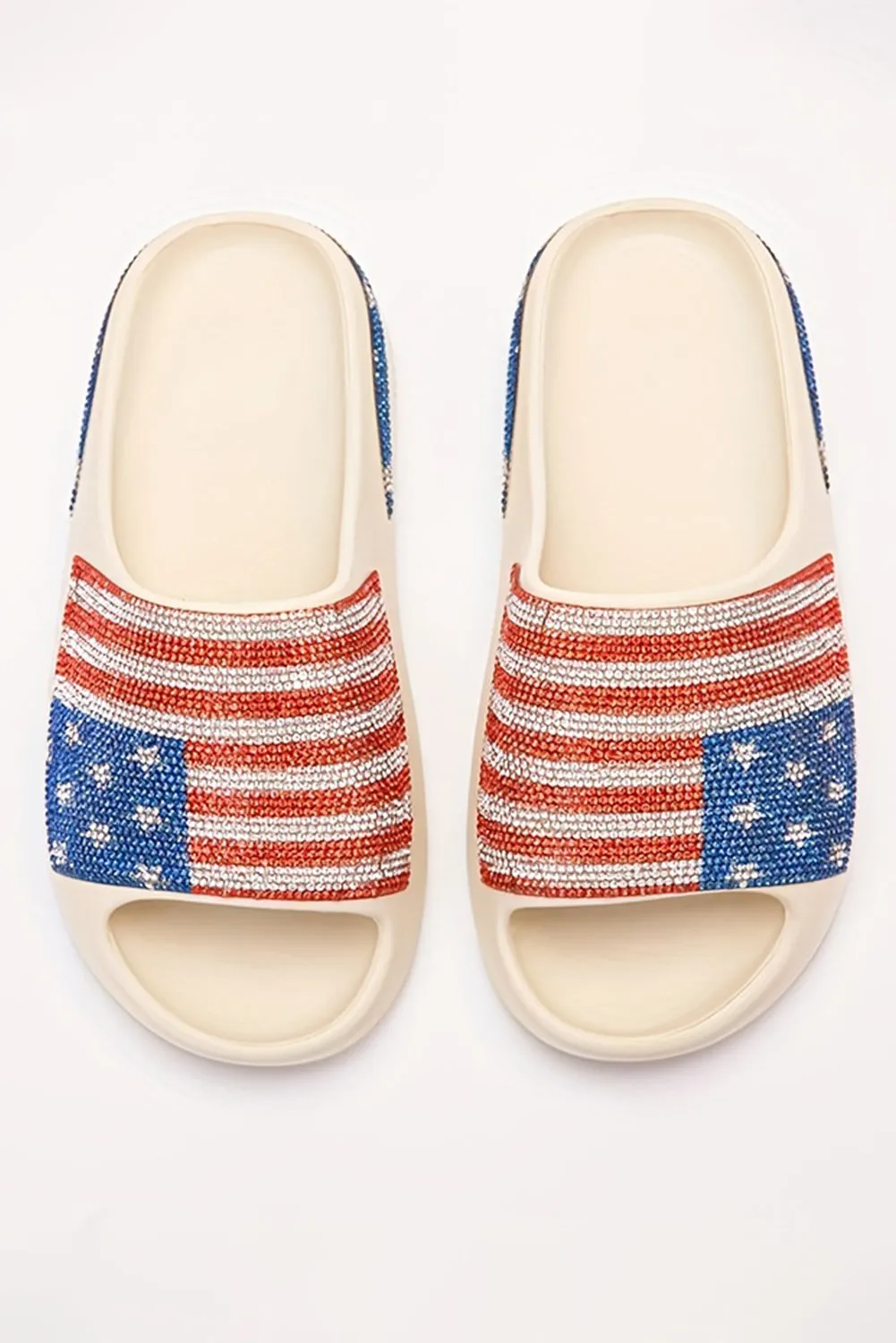 White Rhinestone American Flag Slippers